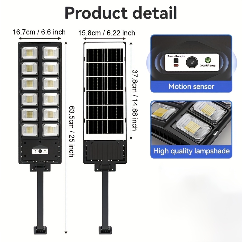 Image of Ip65 Outdoor Solar Street Light With Remote, Motion Sensor Outdoor Light, 504 Led Solar Light, 6500k White Light, Dusk To Dawn Auto On, Solar Flood Light For Courtyard, Patio, Garden, Path