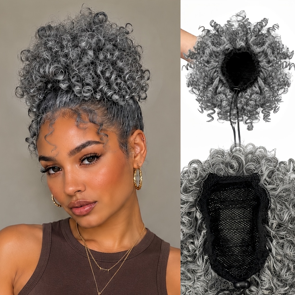 TEMU Trendy Messy Afro Curly Drawstring Bun, Lightweight Anti-slip Hair Accessory, Gift For New Year, Bridal Shower, Music Festival, Weekend