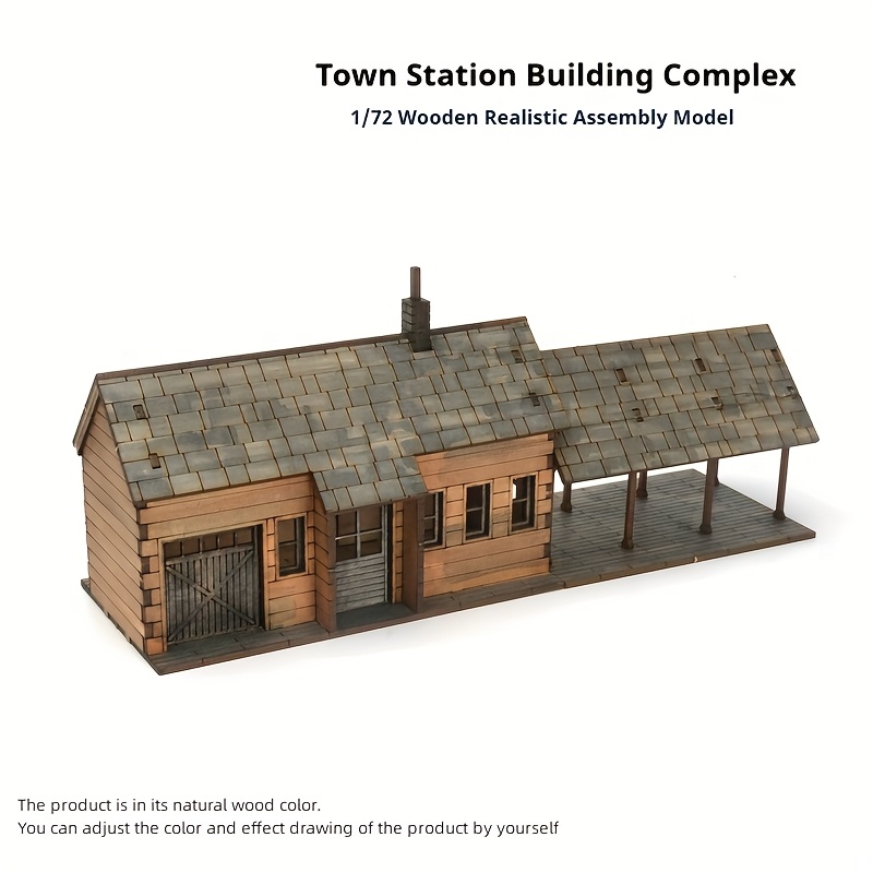 1/72 Town Station Building Scene Wooden Assembly Model