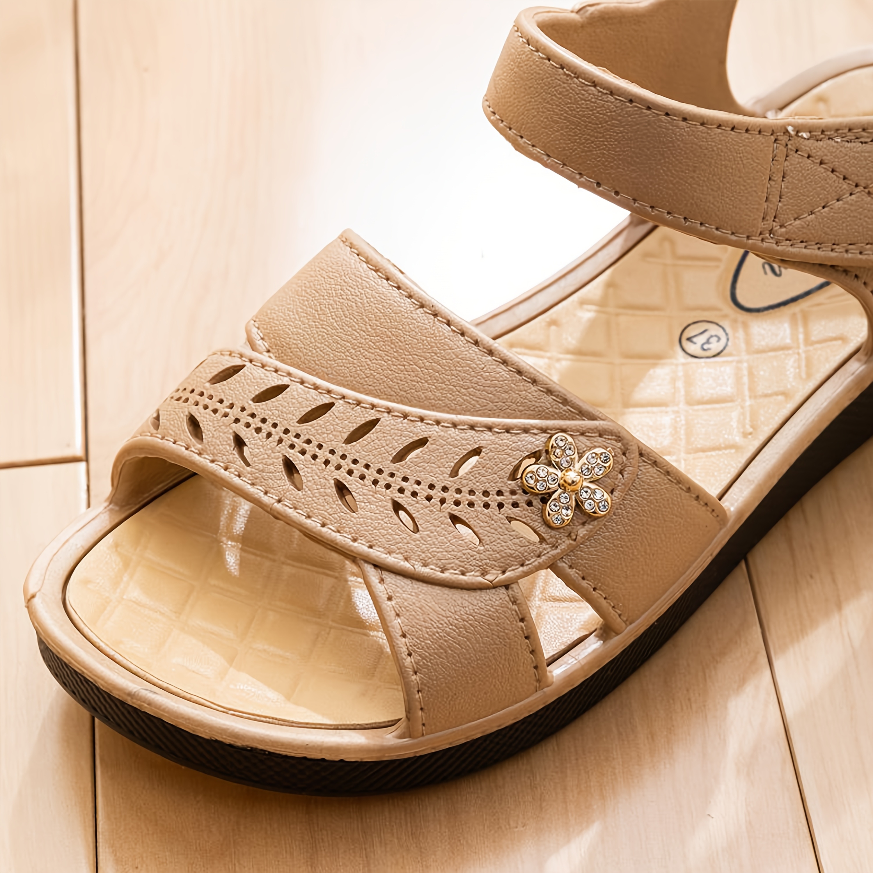 womens slip on sandals cushioned   beige white low heel beach   with adjustable crisscross straps platform flip flops for women rubber sole summer casual shoes Product details 2