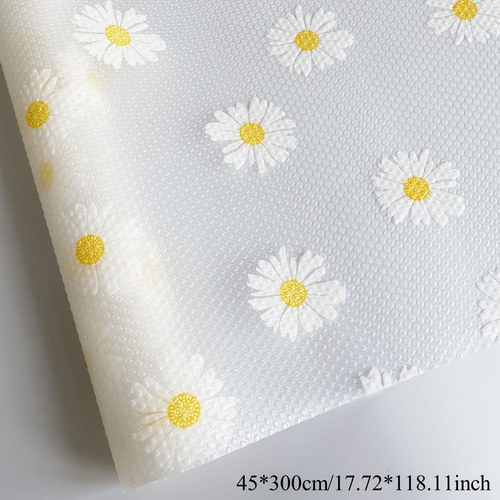 TEMU 1 Roll Extra Large 17.72 X 118.11 Inches Heavy-duty Non-slip Cabinet Drawer Liner - Waterproof Eva Board, Pattern (daisies And Golden Accents),
