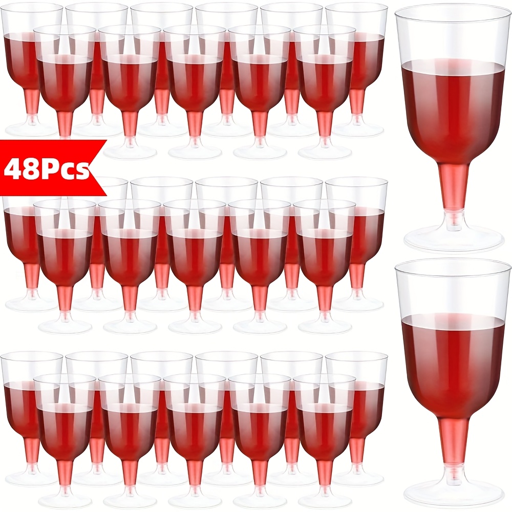 48pcs, Elegant Plastic Wine Glasses With Handles - Perfect For Weddings, Family Gatherings And Holiday Parties