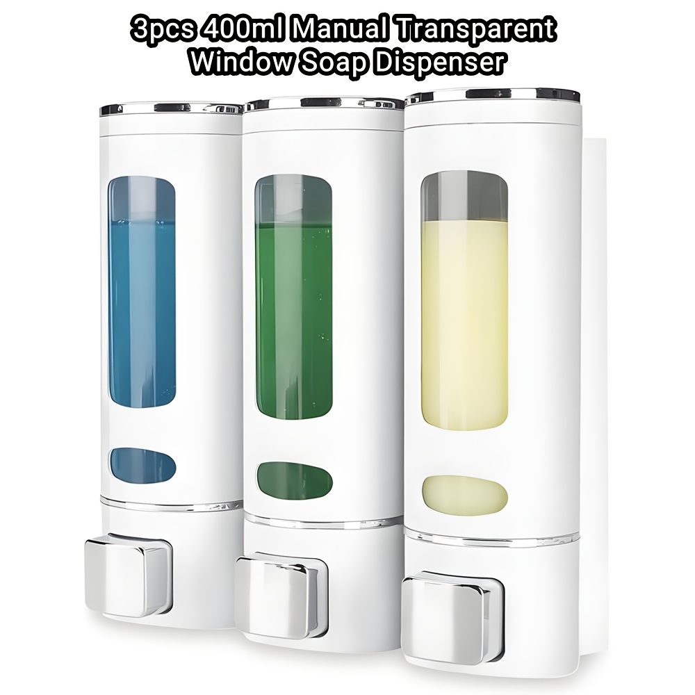 

3pcs Lifevilion 400ml Wall Mount Soap Dispenser Set, Manual Press, Transparent Window Soap Dispensers, Plastic, , With No Electricity Needed For Bathroom, Kitchen, Hotel, Dorm