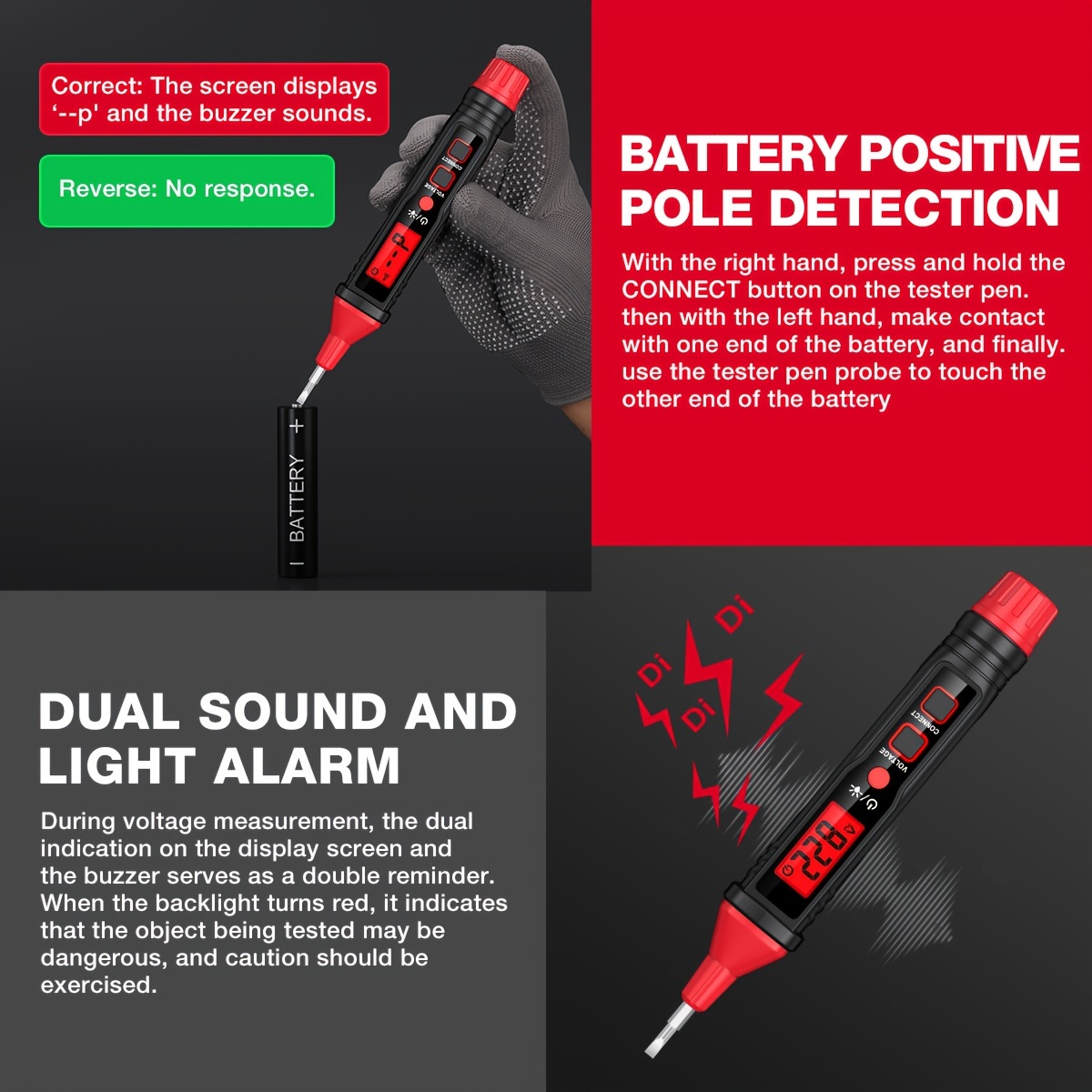HT92 Voltage Tester, Contact Voltage Tester, Dual Range AC/DC 12V-300V, Electrical Tester With LCD Display, Buzzer Alarm, Wire Breakpoint Finder details 3