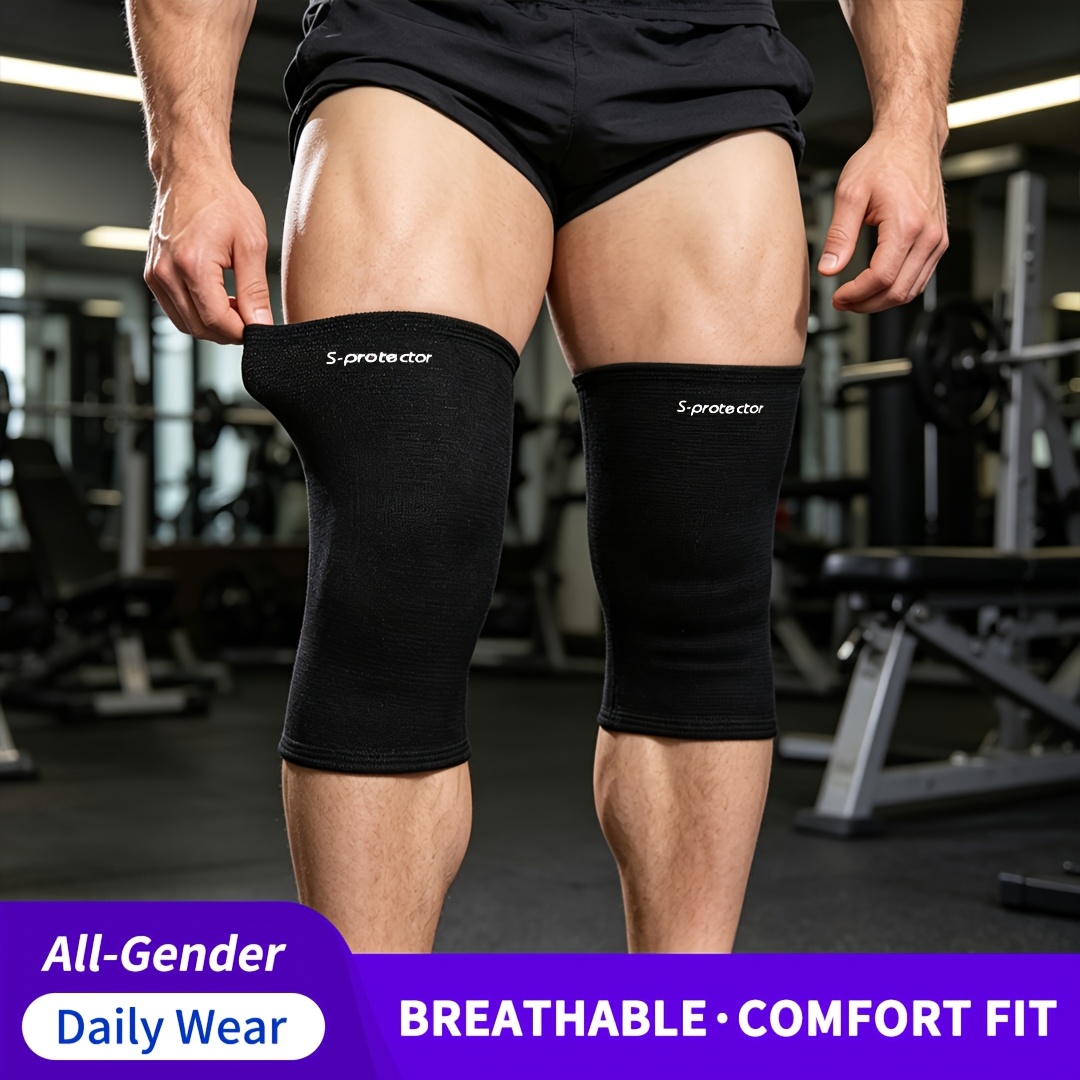TEMU Lot de 2 manchons de compression pour genou, noir, taille unique pour homme et femme. Nylon tricoté léger et respirant offrant un soutien