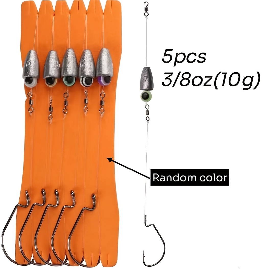 Image of 5pcs Texas Rig Double-swivel Fishing Rigs, Pre-tied With High-density Weights, Bright Beads & Ultra-sharp High Carbon Steel 3/0 Hooks For Fishing, Random Color Foam Boards