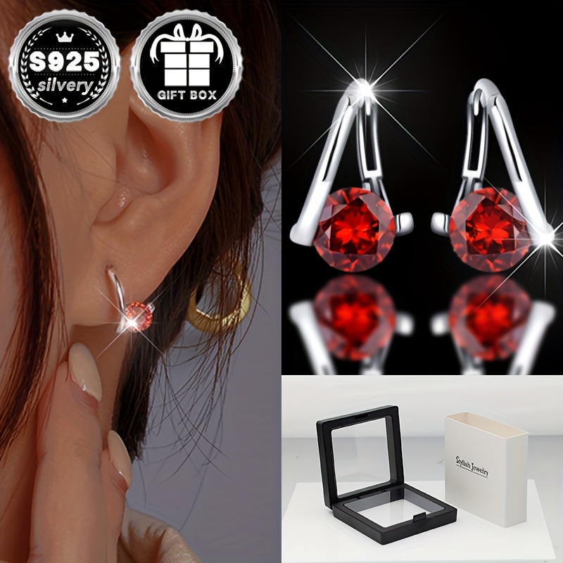 

2pc925 Pure Silvery Low Allergy Carat Lover Earrings Classic Fashion Temperament Elegant Sexy Earrings . 2.5g