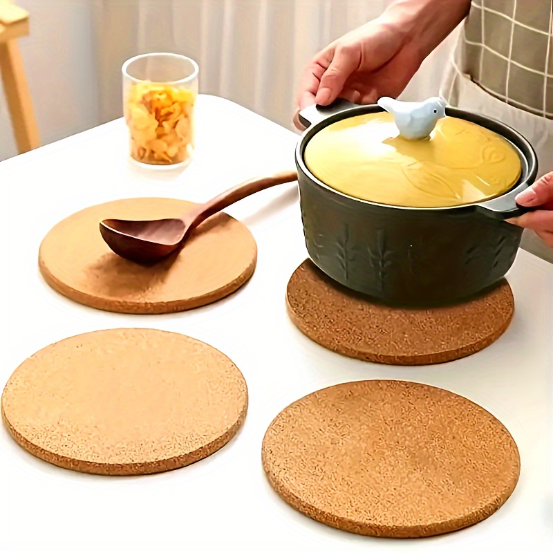 

4-pack Round Cork Heat Resistant Mats, 8.5 Inches, For Dishes, Pots, And Plants, Kitchen And Dining Table Protectors, Synthetic Cover, Home Kitchen Accessories