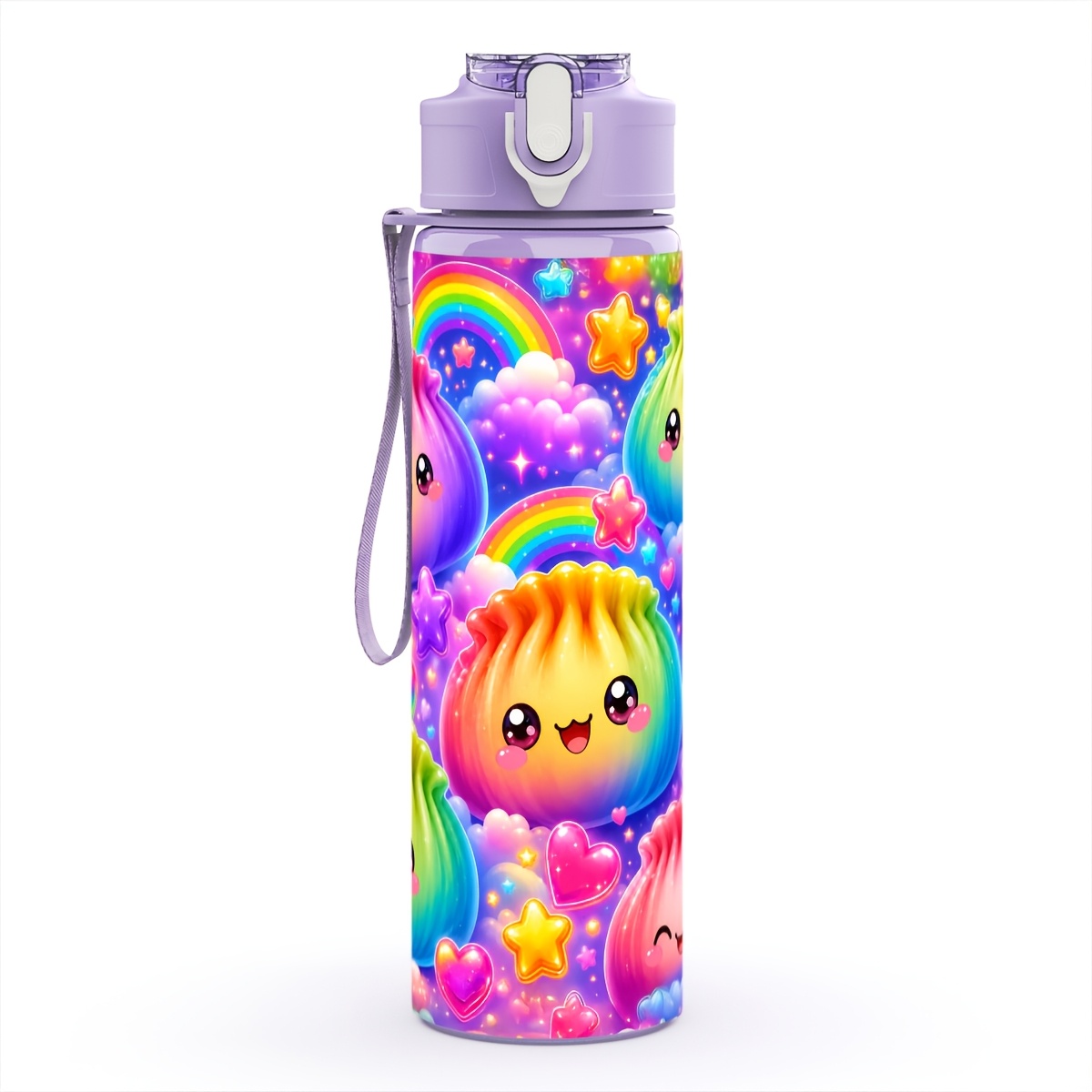 TEMU 1pc Plastic Water Bottle, Colorful Dumpling Group-themed Printing, Office, Holiday & Travel Must-have, 25oz/750ml - Ideal Leakproof Design