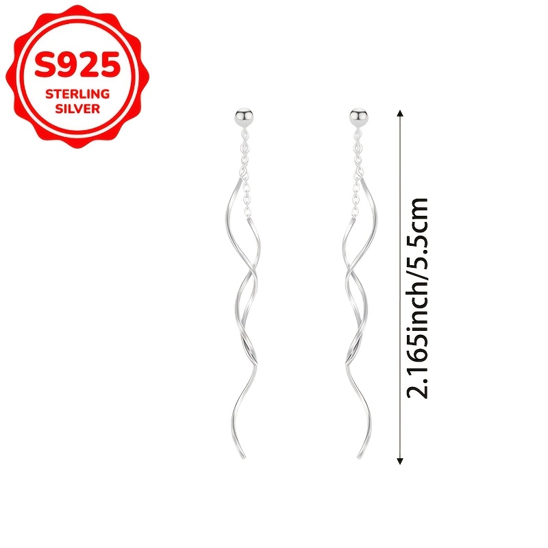 Women's S925 Silver Minimalist Double Wave Tassel Earrings