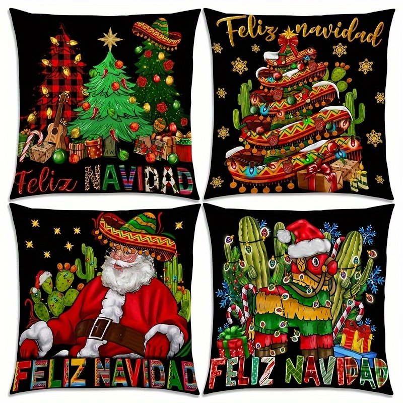 

4pcs, Decorations Mexican Christmas Throw Pillow Covers 18x18inch, Mexico Cases For Bed Couch Sofa Home Decor, Pillow Is Not Included, Single-sided Printing