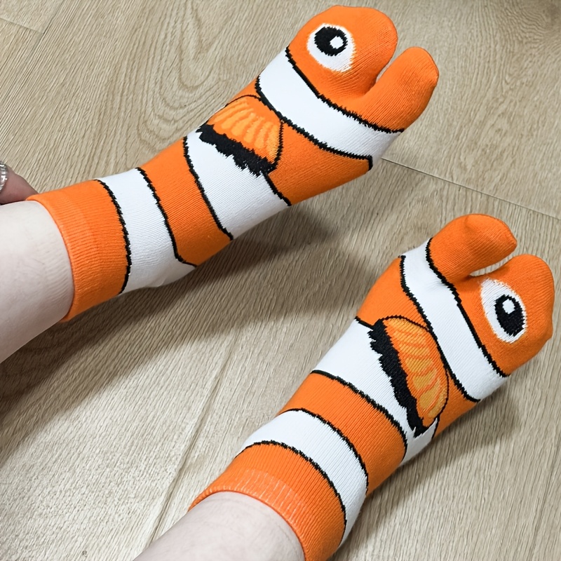 

Fun Orange Split Toe Socks, Comfortable Knit Polyester, Cartoon Design - 1 Pair, Multifunctional