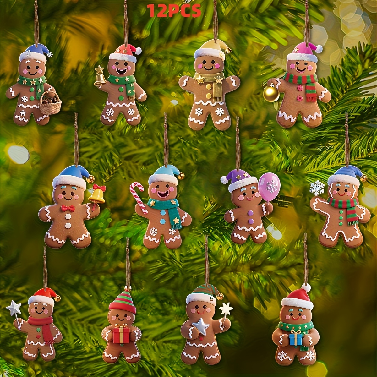 Image of 12/24pcs Christmas Gingerbread Man Ornaments, Colored, Suitable For Holiday Decorations, Christmas Tree Pendants, Garden Tree Decorations And Gift Tag Additions (no Power Required)