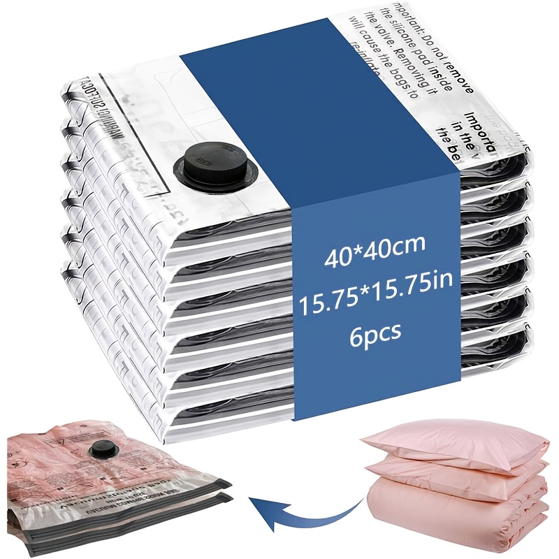 TEMU 6pcs 40x40cm Vacuum Compression Bags, Pump-free, Reusable Vacuum Bags For Clothing, Travel, And Storage, Vacuum Storage Bags, Storage Supplies