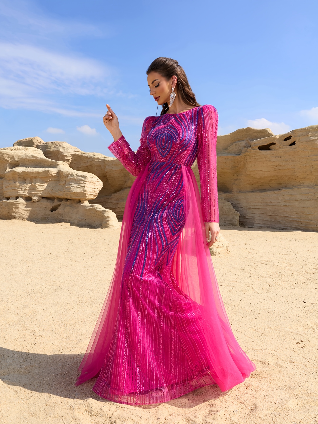 beaded dress designer Aleya Long Sleeve Beaded Dress main image 1