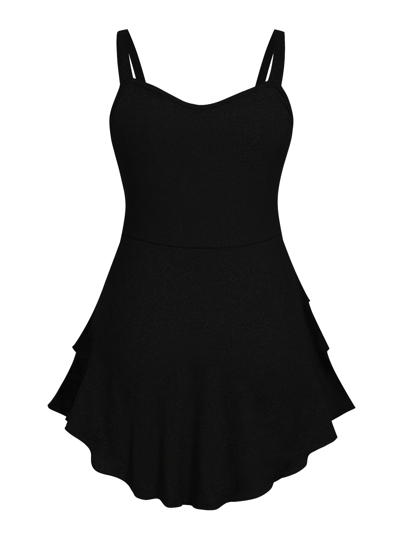 Plus Size Women'S Elegant Heart-Embroidered Cake Layered Halter Top  Black, Strapless, Summer Sleeveless Dress, Lightweight Stretch Fabric,  Perfect f