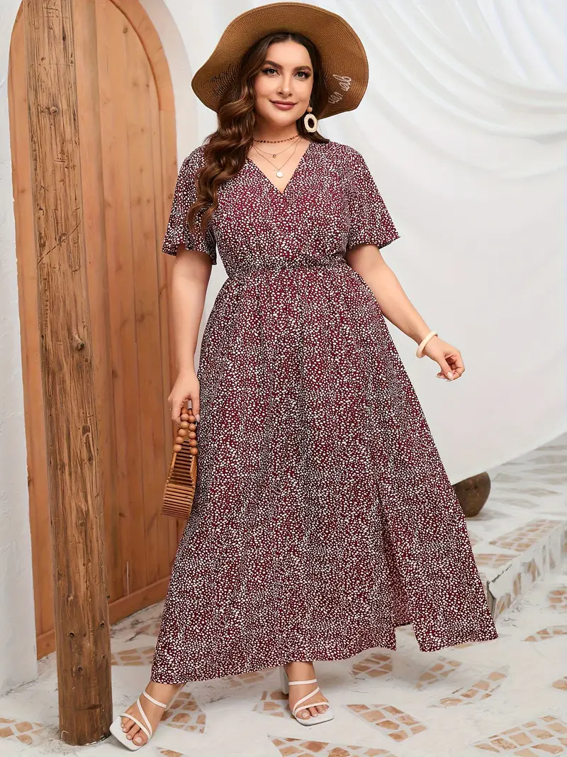 women plus size wrap maxi dress short flutter sleeves empire - Temu women plus size wrap maxi dress short flutter sleeves empire - Temu