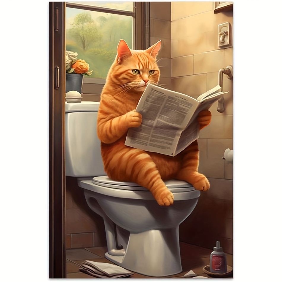 

1pc, Orange Cat Reading Newspaper Poster, Canvas Painted Wall Art, Vintage Wall Art Living Room Bedroom Farmhouse Hallway Bathroom Bathroom Toilet Toilet Wall Decoration 12x18 "no Frame