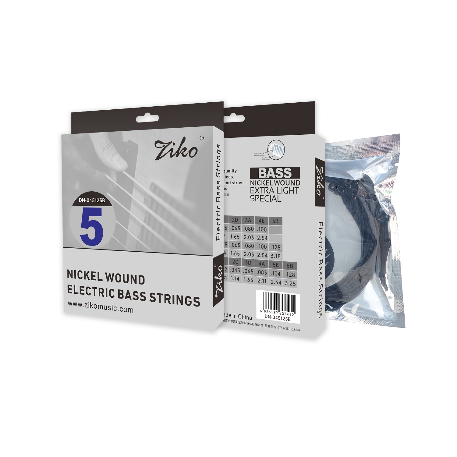 TEMU Ziko Nickel Electric Strings Dn-045125b/p 5 Strings Black Electric Guitar String Set High-carbon Steel Hexagonal Inner Wire Nickel-plated Outer