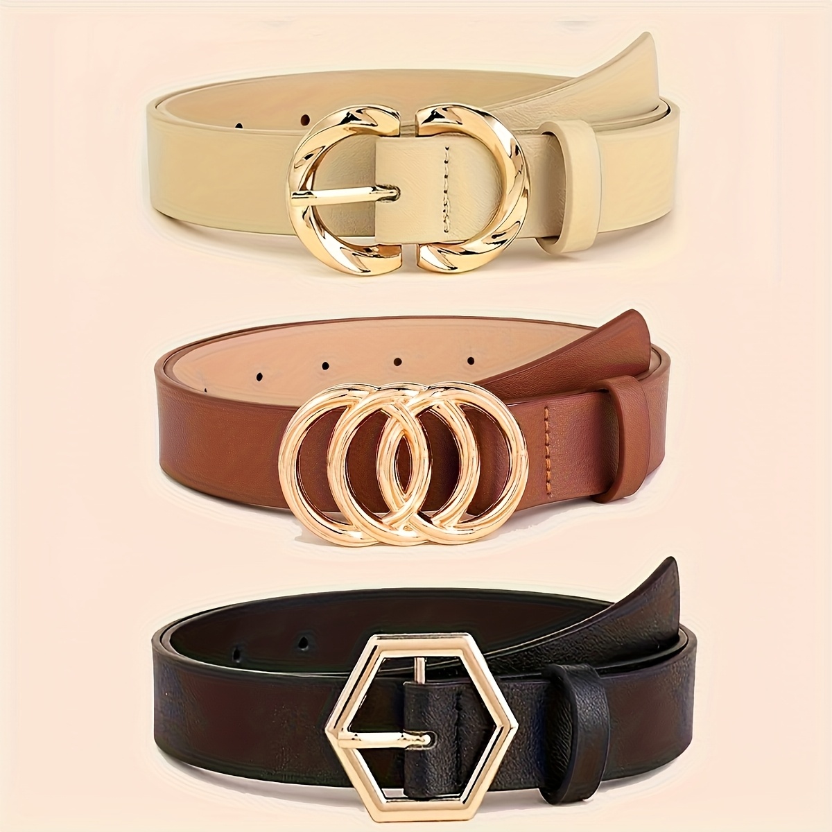 Three-Pack Golden Buckle Decorative Trendy Women's Belts