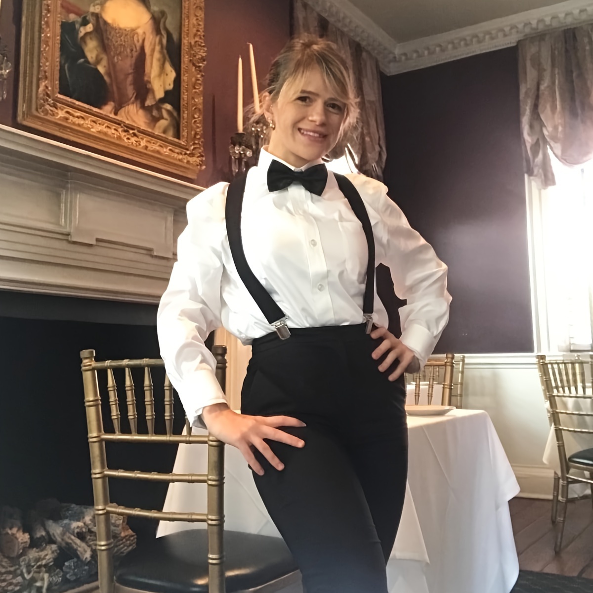 ladies bow tie and suspenders