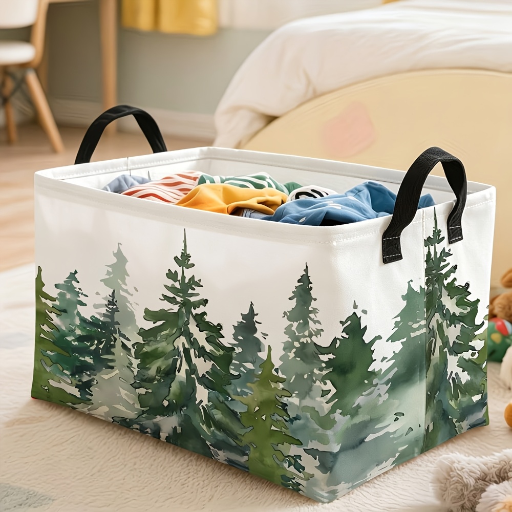TEMU 1pc, Watercolor Misty Print Storage Basket, Multiple Specifications , Foldable Decorative Storage Organizer, Perfect For Storing Daily Items In
