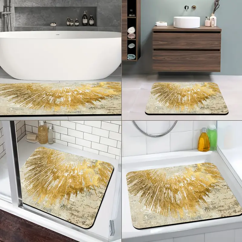 1pc of diatomite bathroom anti slip mat golden art pattern print design quick drying non slip and water absorbing floor mat soft and comfortable suitable for bathrooms shower rooms laundry rooms bedroom floor mats kitchen floor mats rv bathrooms Product details 8