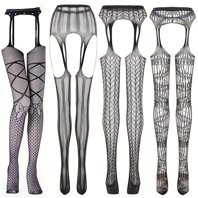 

4 Pairs Hot Bow Jacquard , High Waist Suspender , Women's & Hosiery