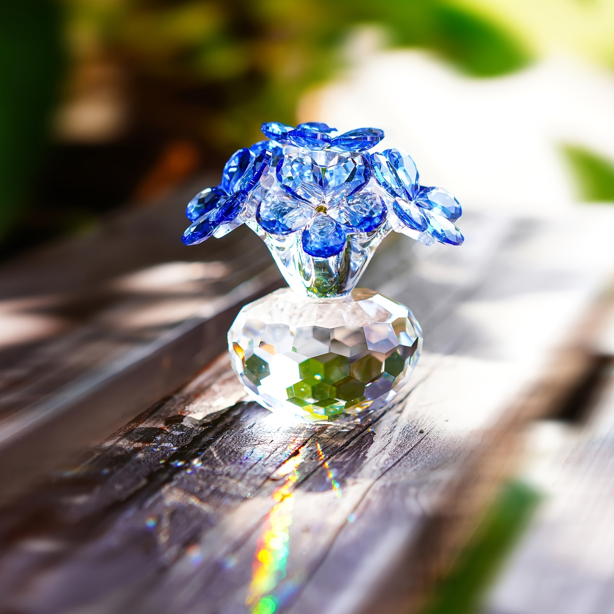 

wife's Cherished" Forget Me Not Blue Crystal Flower Figurine - Perfect Gift For Mom, Wife, Girlfriend | Elegant Glass Ornament For Home & Office Decor