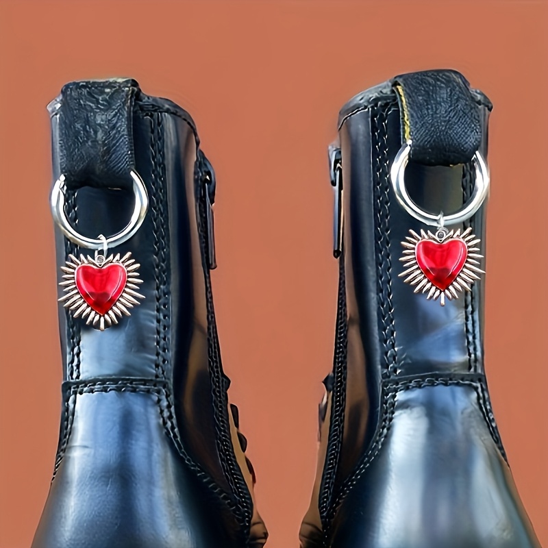 

2pcs Gothic Punk Red Heart Shoe Charms - Alloy Design, For Boots & Footwear