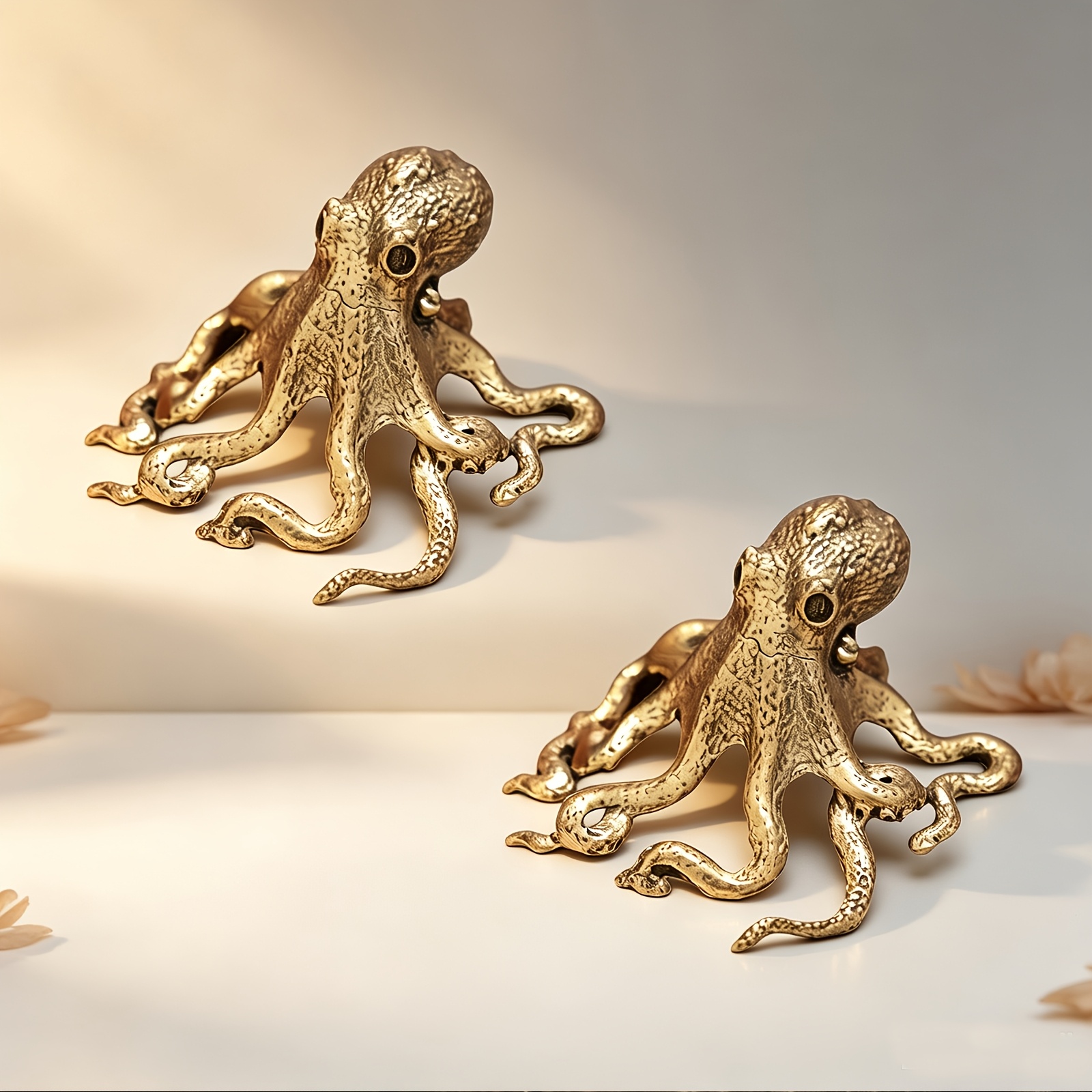 Image of 2pcs Wealth-attracting Octopus Figurines, Brass Decorative Ornaments, Decor Small Statues, New Year Holiday Gifts