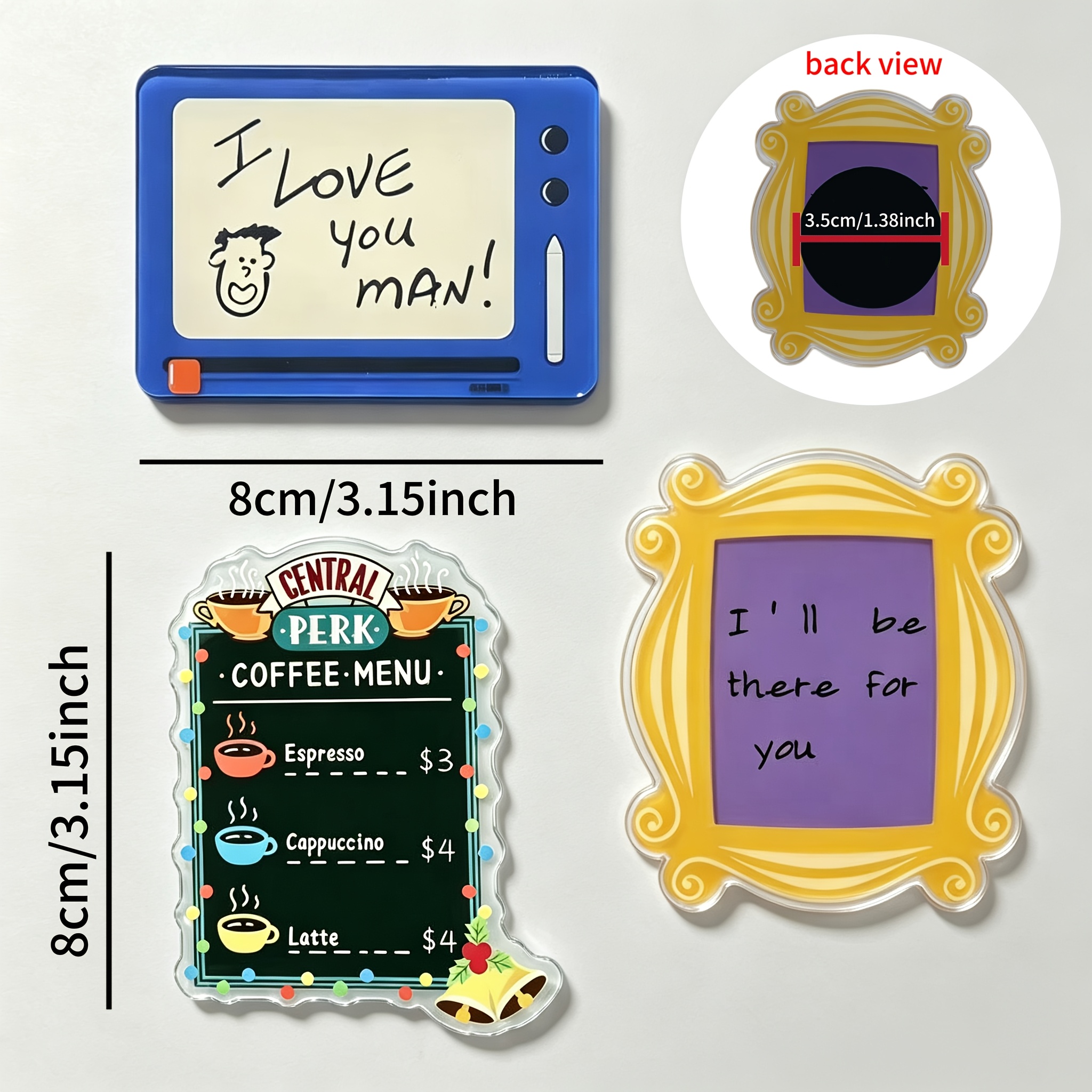 TEMU Wb Warner - Themed Refrigerator Magnets, 3pcs Set, Elements: Photo Frame, Message Board, And Menu Style Refrigerator Magnets. Creative And Fun