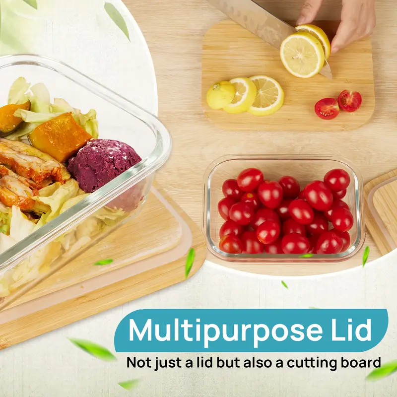 4 pack glass food storage containers with bamboo lids microwave oven freezer dishwasher safe stackable space saving meal prep containers 4 sizes 35 1oz 22oz 27oz 17 6oz bpa free leakproof for lunch kitchen office glass food containers keeper lidding Product details 3