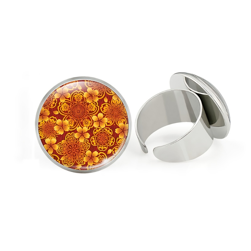 E-shop 1 Stück Verpackung, Damen 25mm Größe Weißer Modering mit Verstellfunktion, Rote Basis mit Goldmuster, Rundes im eleganten luxuriösen