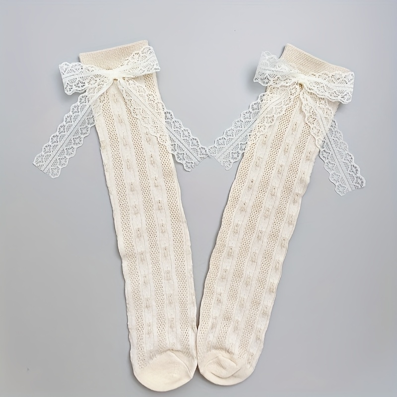 E-shop 1 Paar Mädchensocken mit Spitzenschleife, Bequeme Atmungsaktive Wadensocken für Kinder