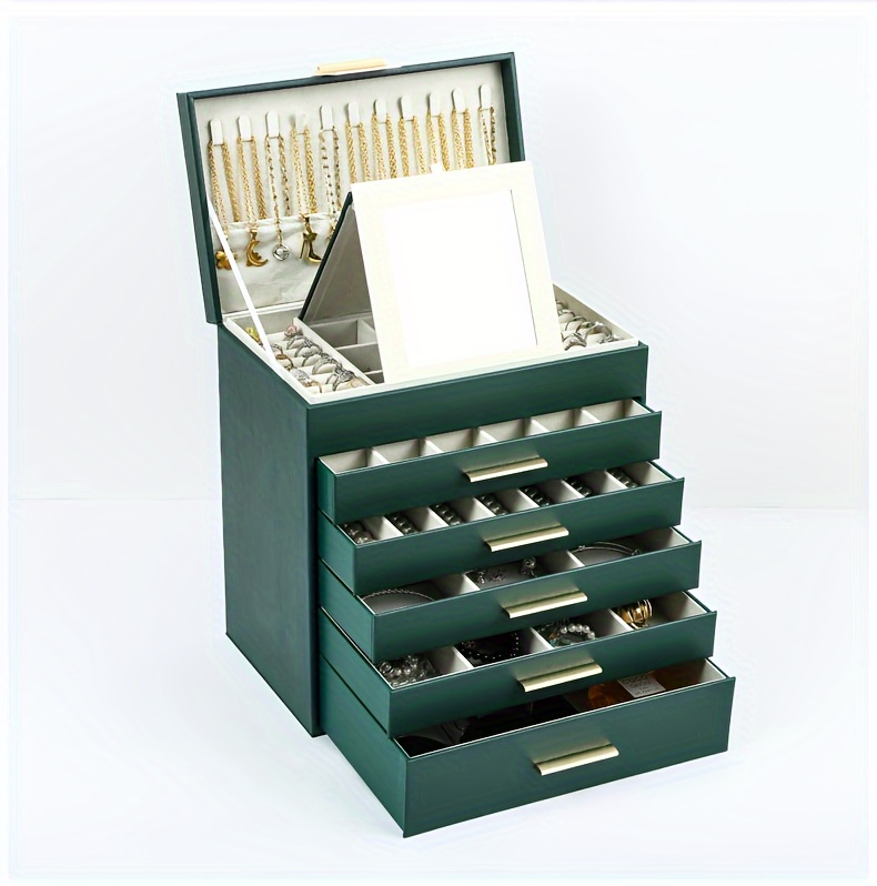 6 layer   leather jewelry organizer box with   large capacity multi drawer storage for necklaces earrings watches glasses soft fabric lined compartments golden handles elegant   jewelry organizer storage necklace display stylish display     fashion enthusiasts Product details 3