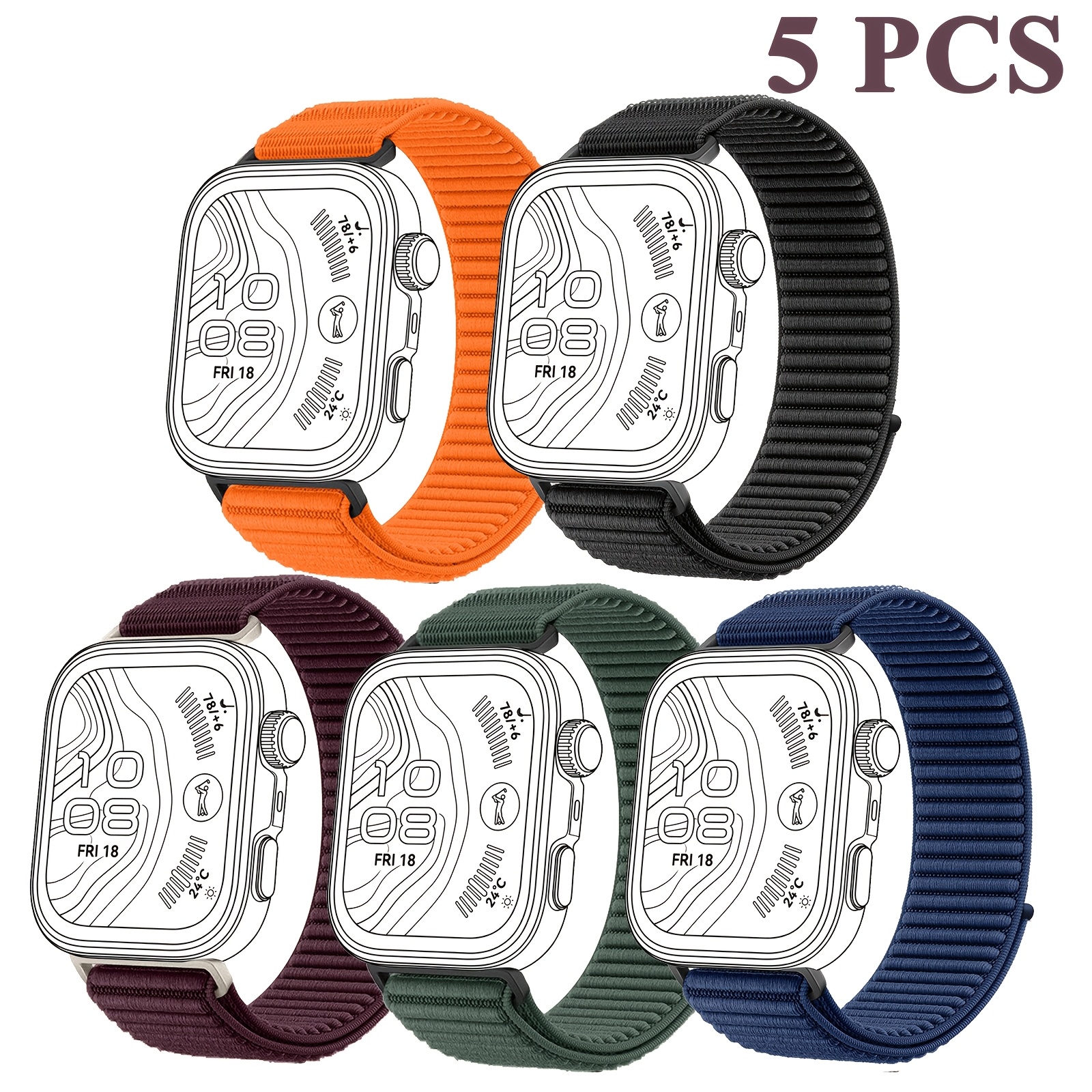 TEMU 5pcs/set Compatible For Huawei Watch /5 /4/3 Smartwatch Strap - Breathable Nylon Sport Loop Band, Comfortable Watch Bracelet For Fitness