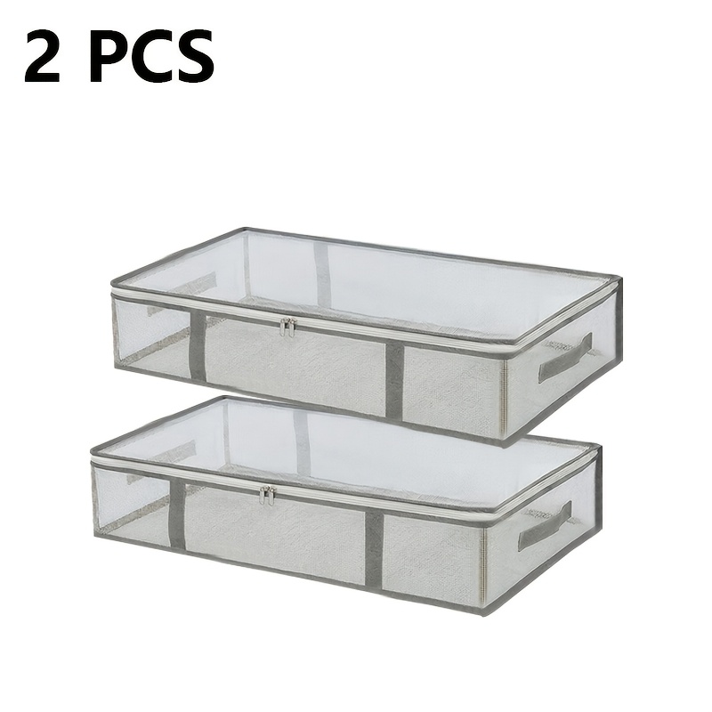 TEMU 2pcs Underbed Storage Containers, Foldable Storage Boxes With Transparent Mesh Window And Handle, Used For Storing Clothes, Bedding, Zippered