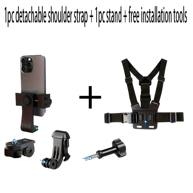 TEMU 360-degree Rotatable Phone Mount, Adjustable Chest Harness, Fixed For Running And Cycling Recording, Durable Polyester Material, Quick-release