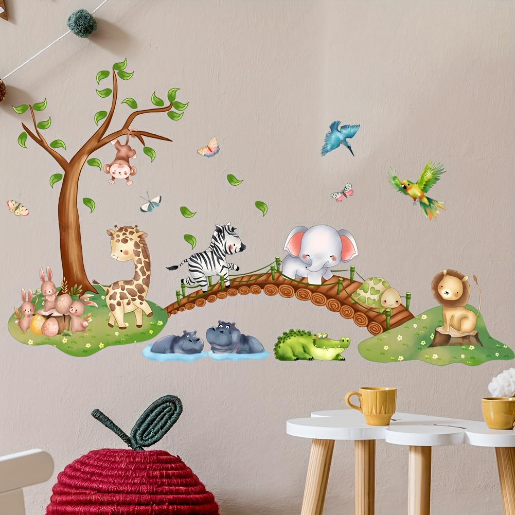 Cartoon Cute Zebra Elephant Forest Wall Stickers Tenant Hall Sofa Bedroom Background Wall Stickers Self Adhesive