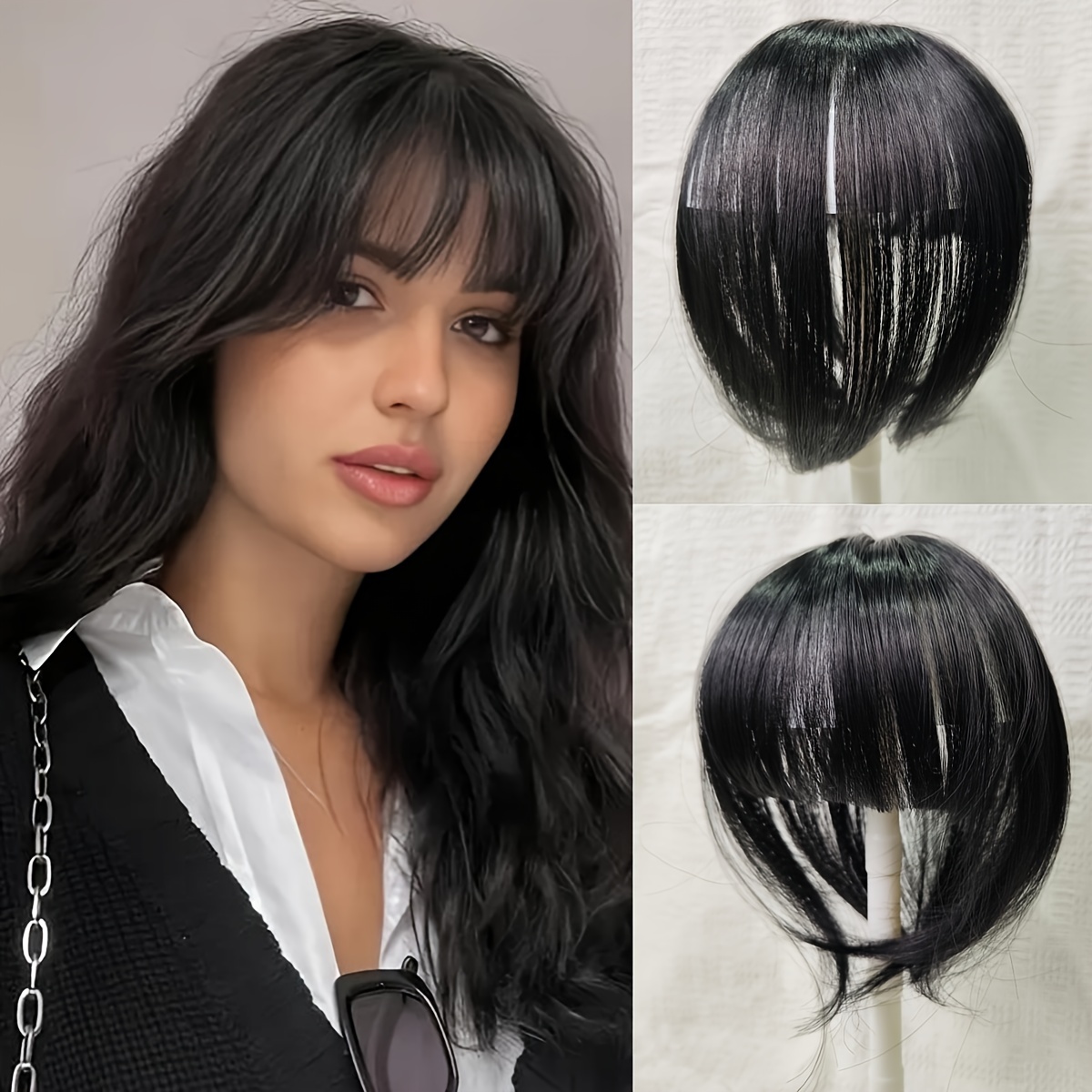   straight synthetic hair clip in bangs toppers   suitable for all hair types natural looking hair extensions for women 15 different colors 30g details 1