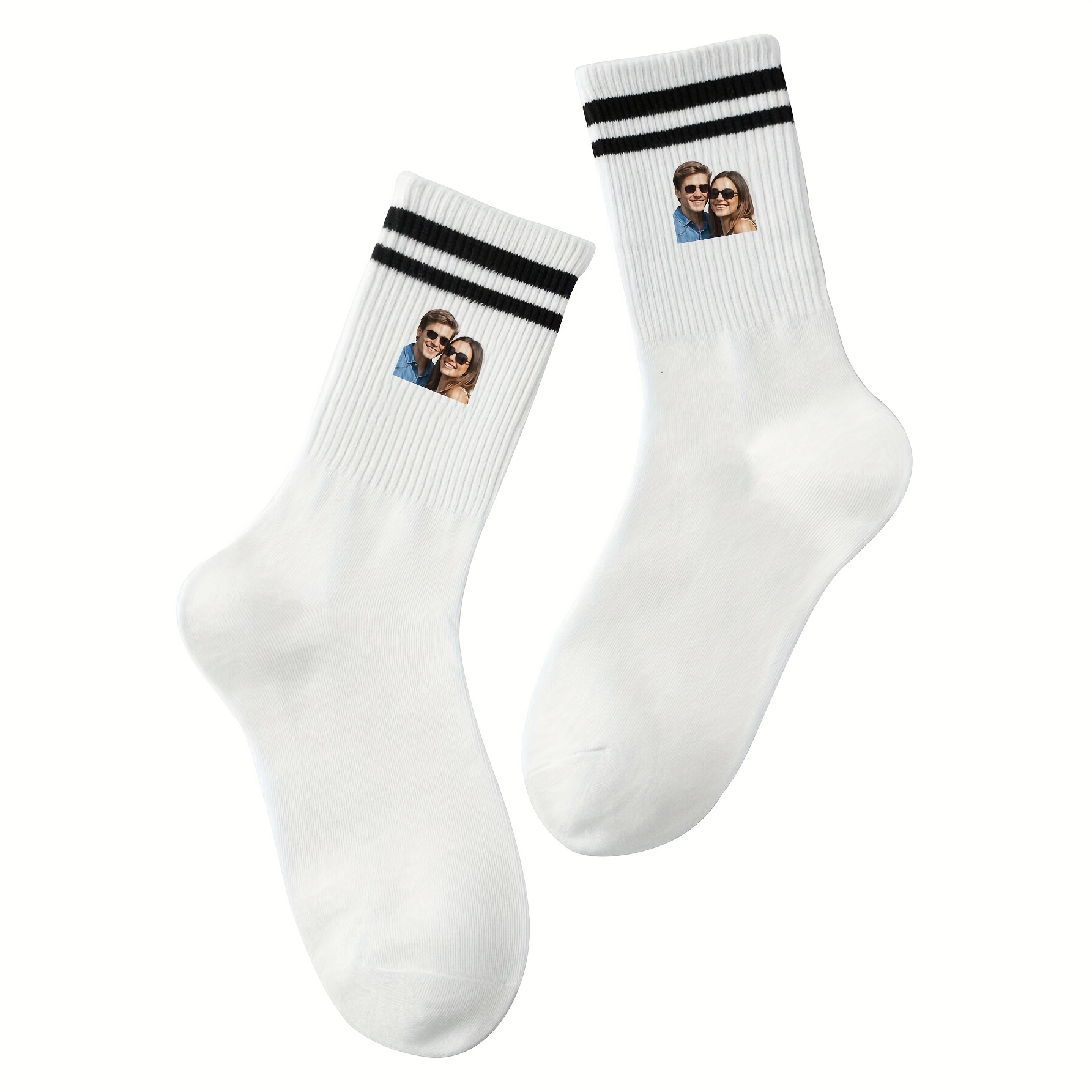 E-shop Ein Paar personalisierte Gesichts-Couple Mid-Calf Socken, personalisierte Socken mit Fotos, lustige individuelle Bilder für Mid-Length Socken,