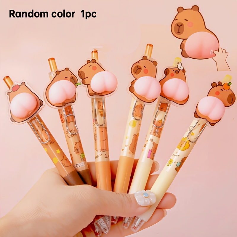 

1/1pc Cute Capybara Erasable Pens - 0.5mm Extra , Retractable, Quick-drying, Lightweight Pens With Built-in Eraser For Office Stationery