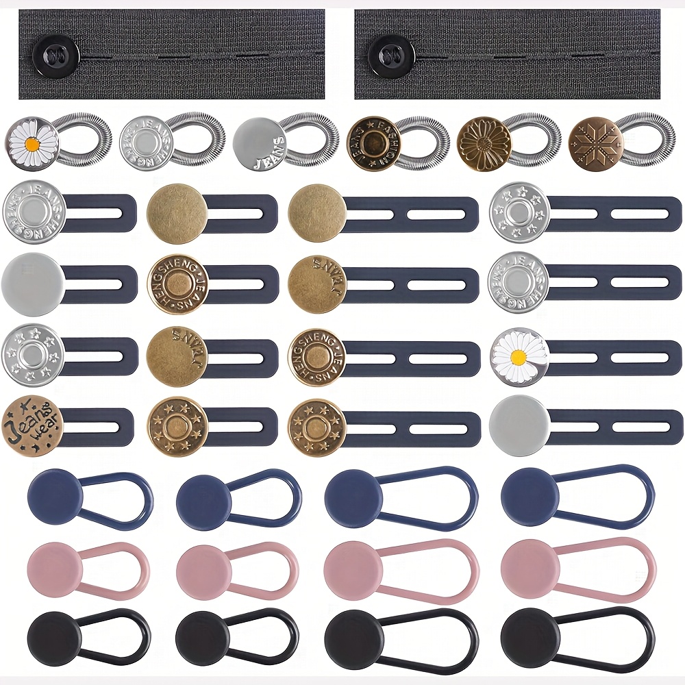 Image of 36pcs Jeans Seamless Button Extenders, Adjustable Pants Button Extenders, Invisible Waist Extenders With Fabric Belt And Buttons, Comfortable Trouser Extenders
