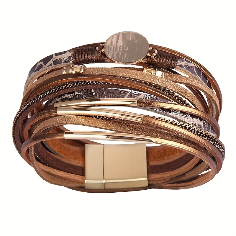Women's Boho Style Leather Wrapped Double Loop Bracelet
