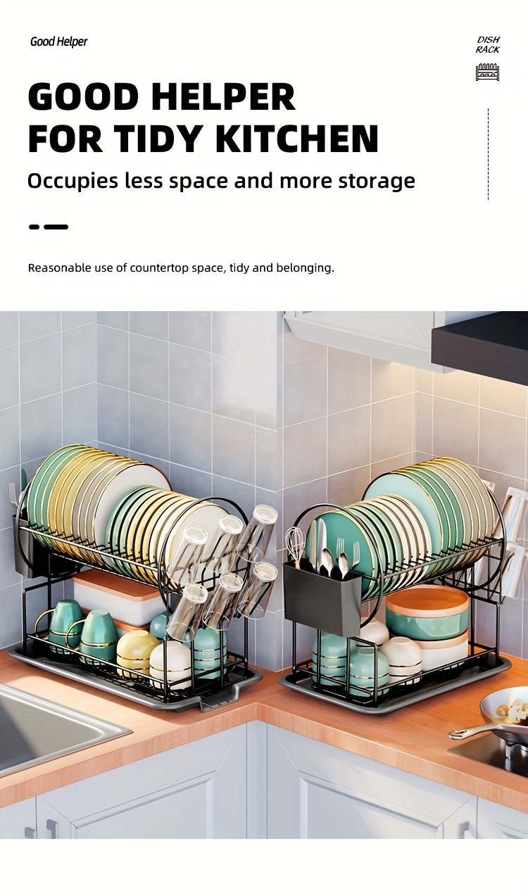 a   of two layer drying innovative storage rack a multifunctional large capacity shelf for the kitchen minimalist decor detachable and easy to   black Product details 7