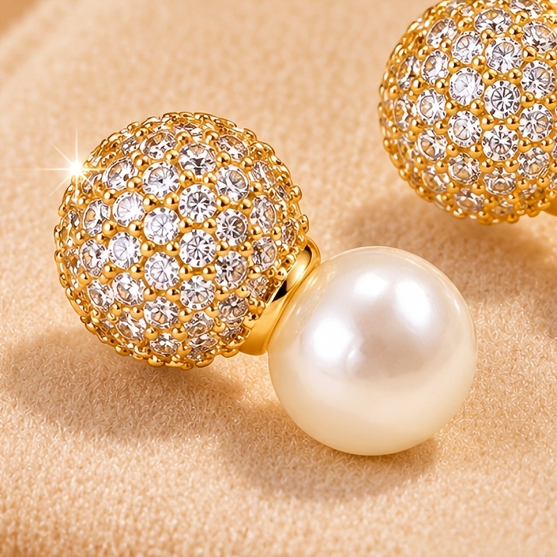 2pcs Gold-Plated Round Stud Earrings with Cubic Zirconia