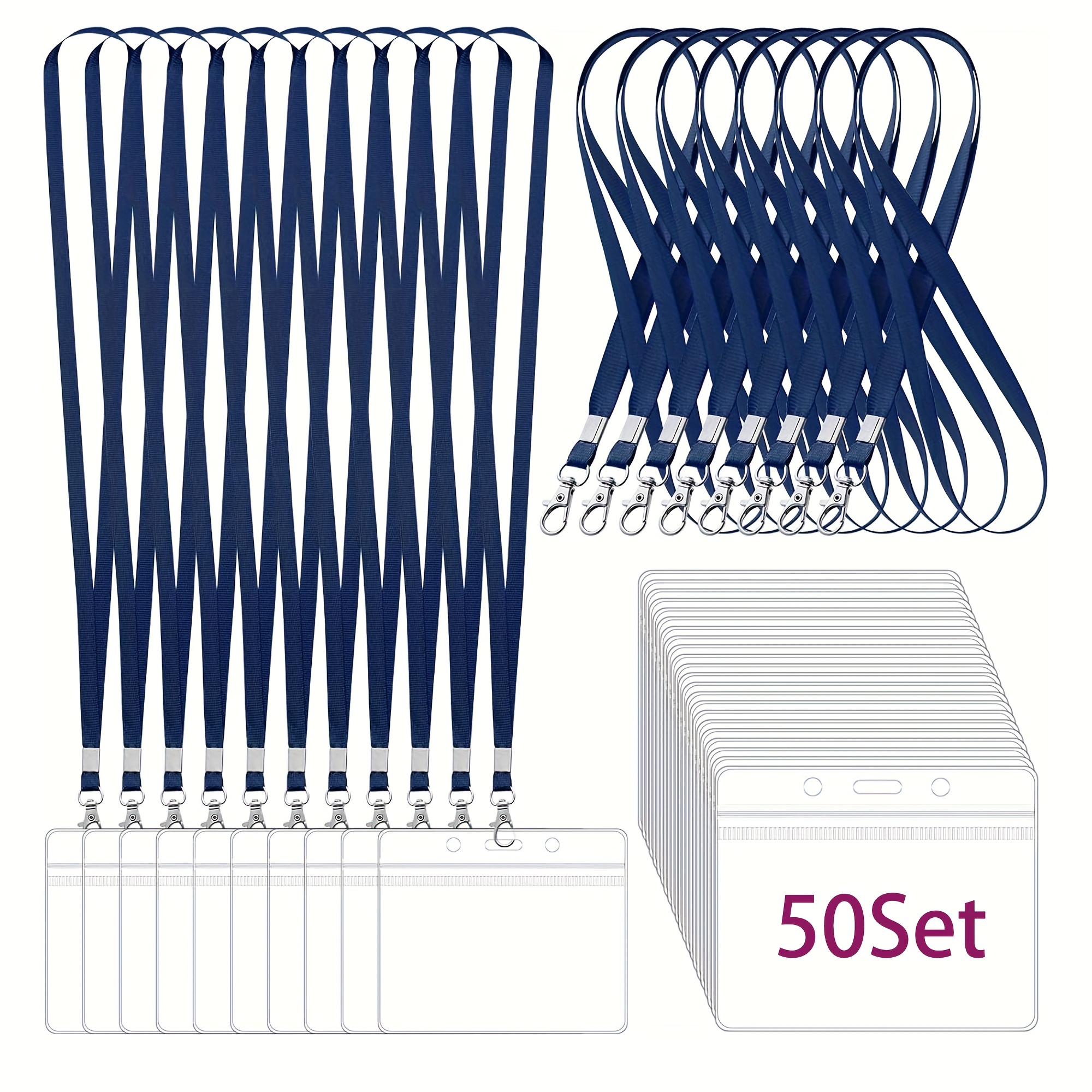 50 pack pvc lanyards dark blue reusable horizontal id card badge holders with   tags for men women kids   and office supplies