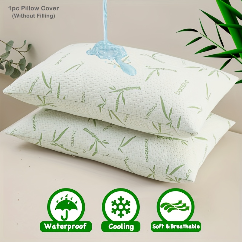 

2pcs Waterproof Bamboo Pillowcases (without Core), Cooling & Soft & Anti-bacterial Pillow Protectors With Zipper Knitted Pillow Covers For Bedroom Bed Sleeping