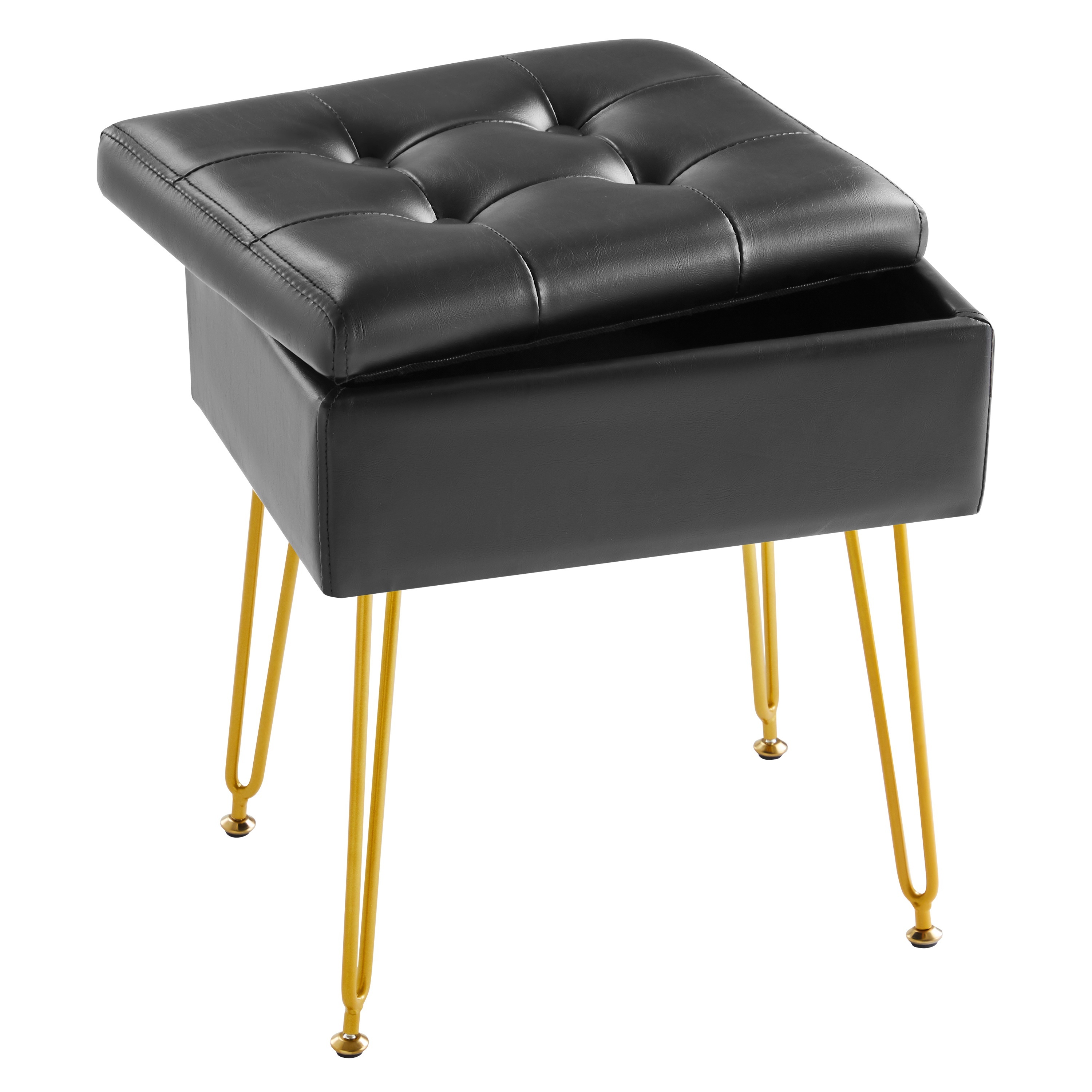 TEMU Faux Leather Storage Vanity Stool Chair With Anti-slip Metal Legs, Cute And Comfortable Vanity Chair, Multifunctional Small Ottoman Chair For Makeup Room, Bedroom, Easy To Clean